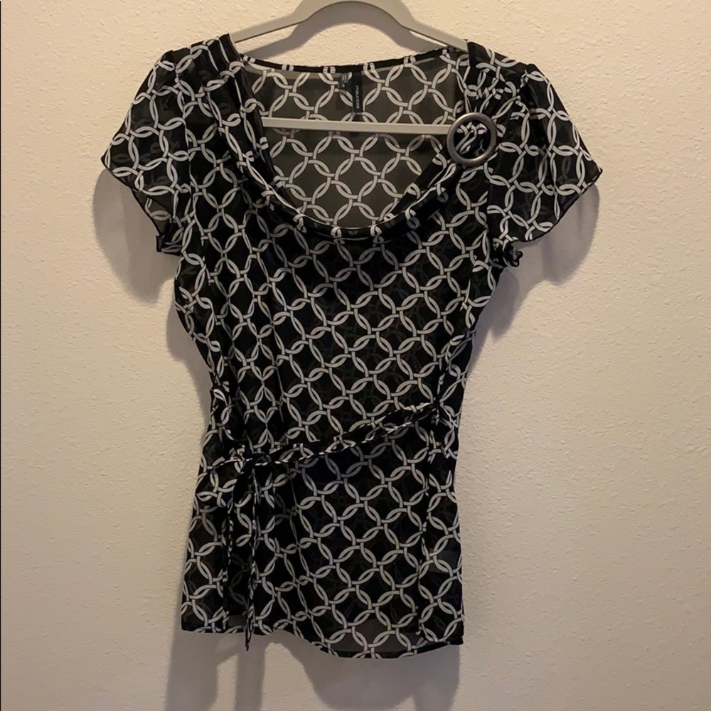 Maurices Sheer dress top. Nice neck styling/belted